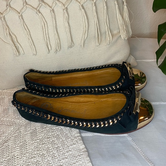Jeffrey Campbell Black Leather Gold Toe Ballet Flats Size 9 - Picture 6 of 10